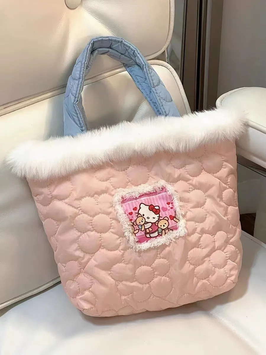 Hello Kitty Inspired Faux-fur Edge Bucket Bag