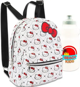 Hello Kitty Mini Backpack for Girls - 10 Faux Leather Hello Kitty Backpack with Front Pocket Plus Bottle | Hello Kitty Backpack Bundle