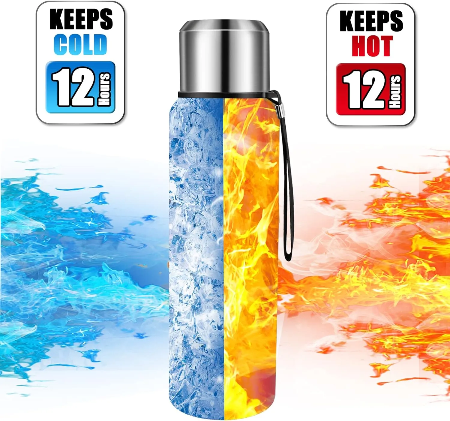 Insulated vacuum Thermo Bottle 750ml/25.4oz with cup Stainless steel coffee bottles for hot and cold drink water flask.(Red,750ml)