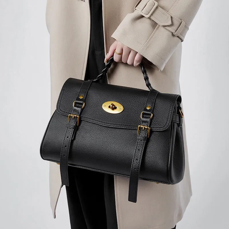 Isadora | Classic Black Leather Satchel – Timeless Elegance & Versatile Luxury