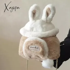 Kawaii Japanese Bag Autumn and Winter Soft Plush Storage Bag Women Bag Messenger Bag Cute Bunny Ears Large Capacity Tote Bag