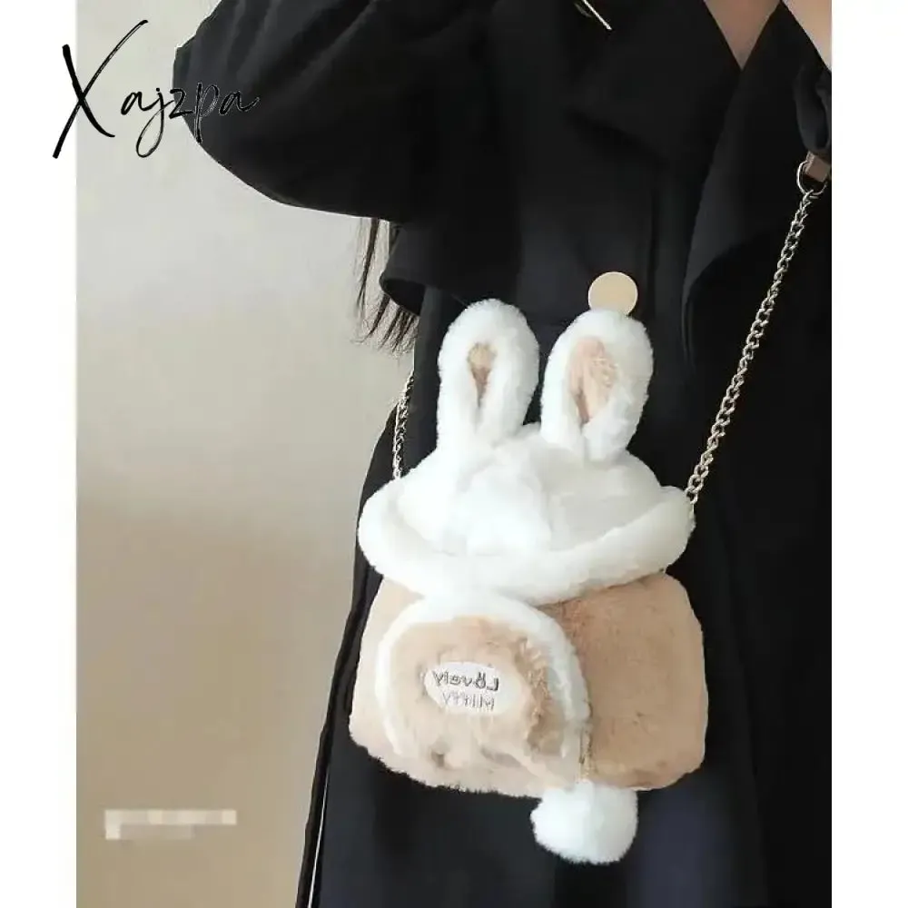 Kawaii Japanese Bag Autumn and Winter Soft Plush Storage Bag Women Bag Messenger Bag Cute Bunny Ears Large Capacity Tote Bag