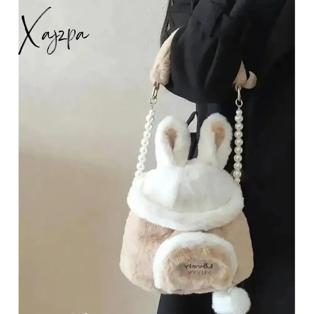 Kawaii Japanese Bag Autumn and Winter Soft Plush Storage Bag Women Bag Messenger Bag Cute Bunny Ears Large Capacity Tote Bag
