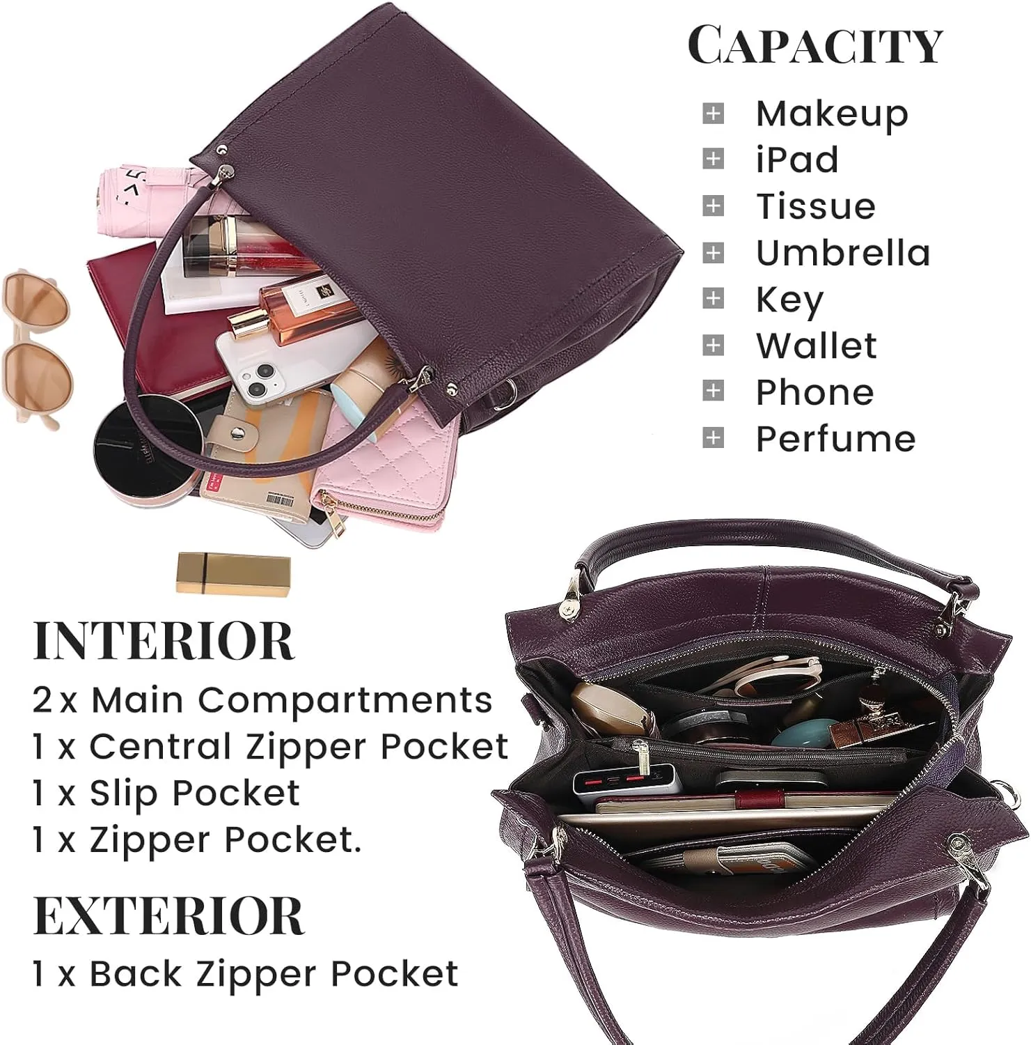 KOGTLA Women Genuine Leather Purses Handbags Tote Bag Shoulder Bag Top Handle Satchel Ladies Crossbody Hobo Bags Bucket Bag
