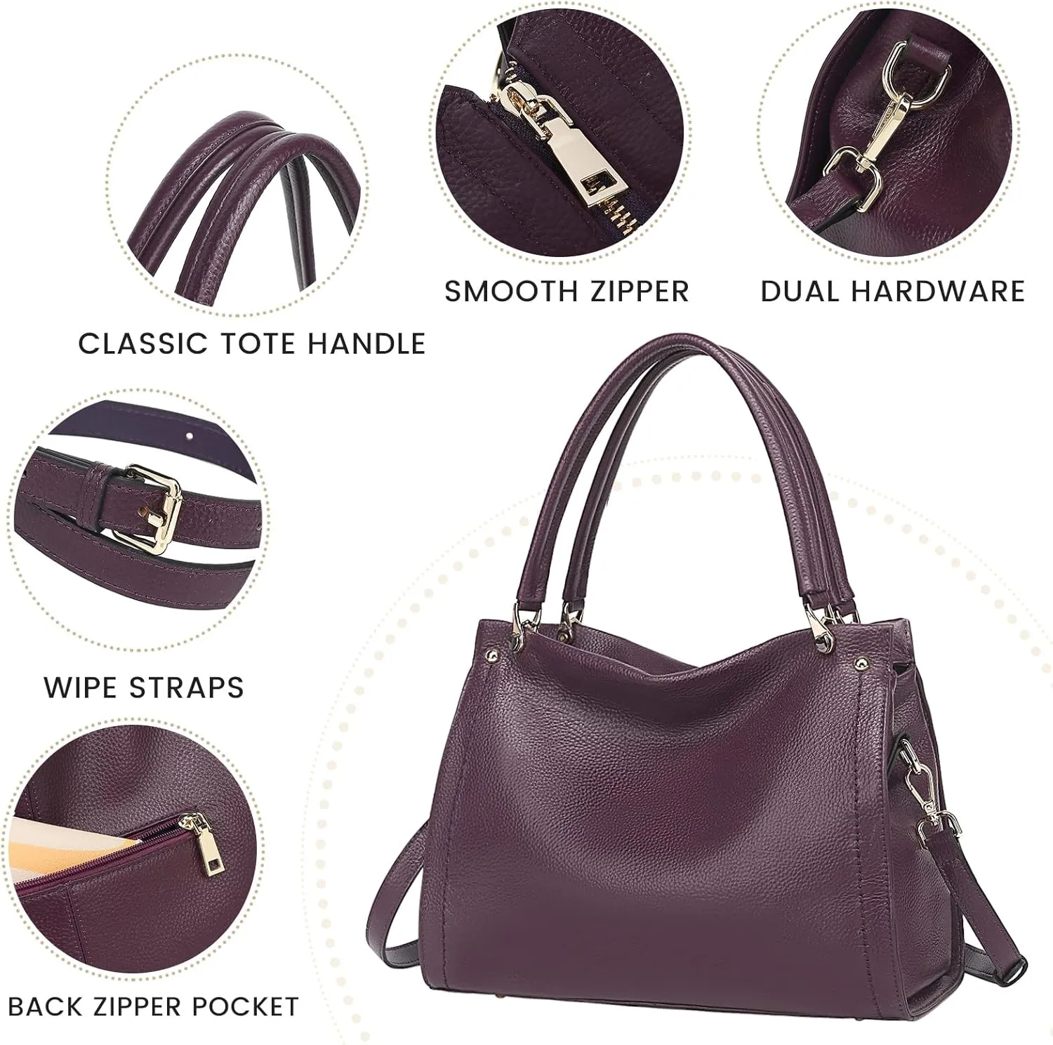 KOGTLA Women Genuine Leather Purses Handbags Tote Bag Shoulder Bag Top Handle Satchel Ladies Crossbody Hobo Bags Bucket Bag