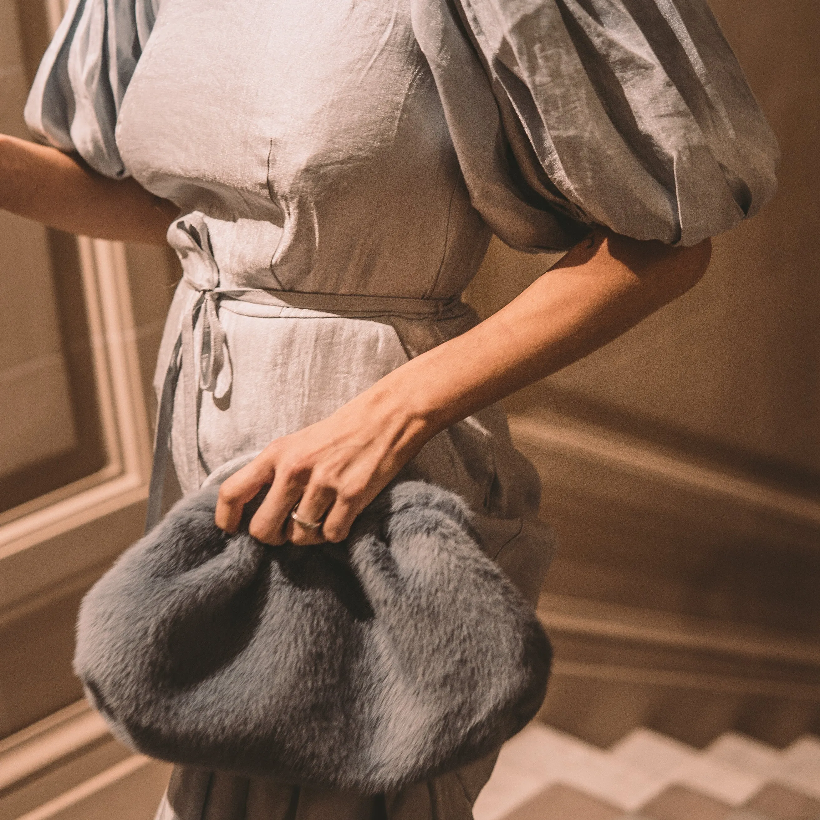 'Kyoto' Blue Faux Fur Bag