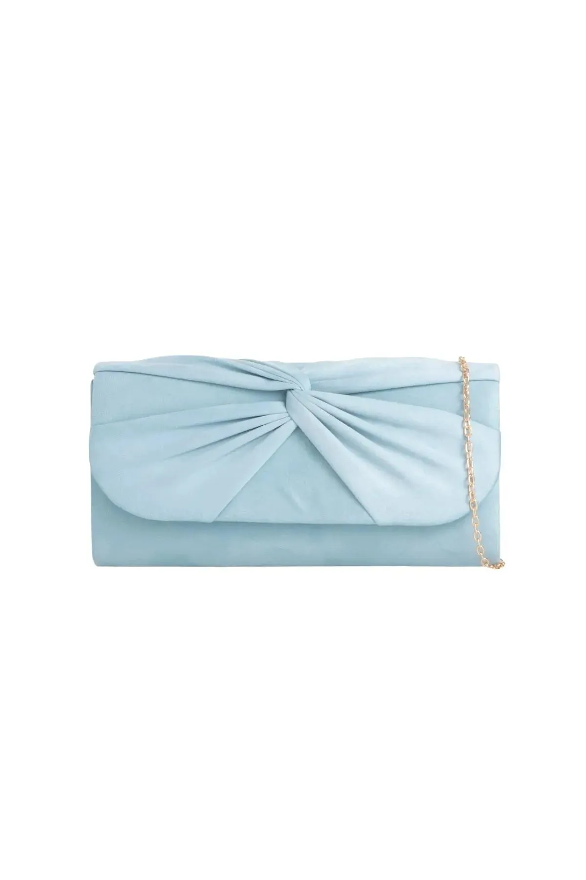 Light Blue Suede Clutch Bag with Knot Detail