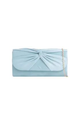 Light Blue Suede Clutch Bag with Knot Detail