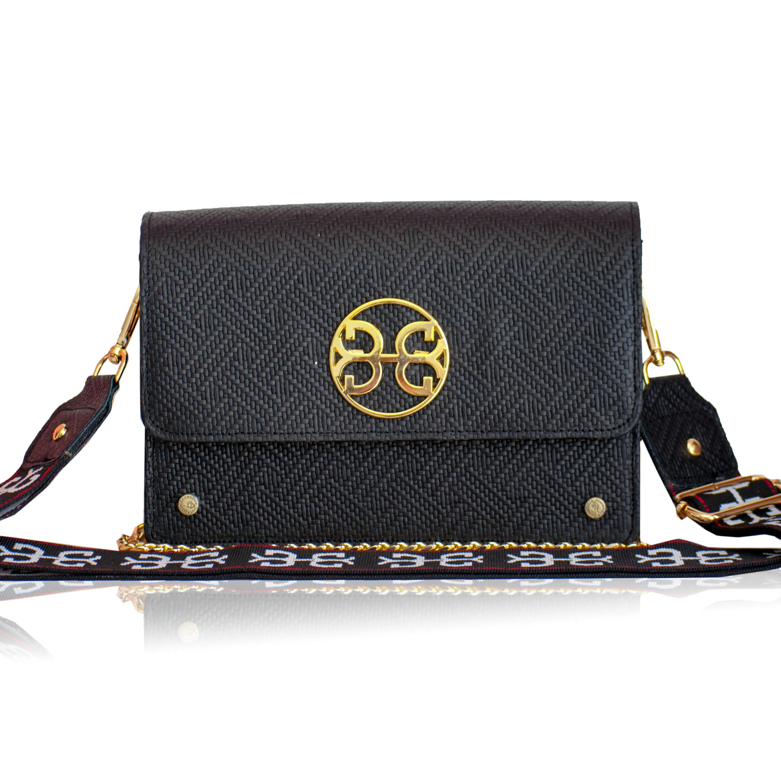 Lizy Leather Shoulder Bag - Black Textured Leather