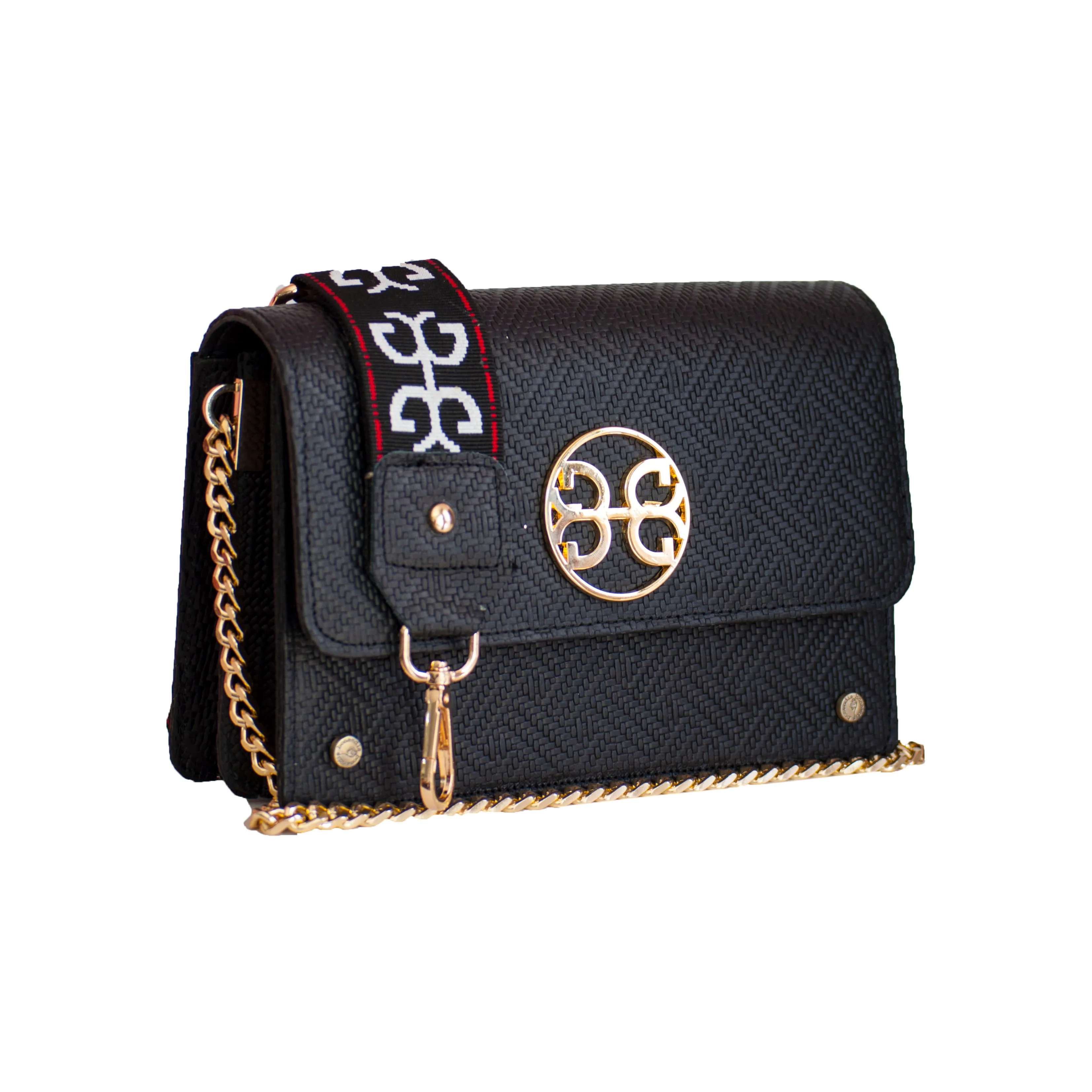 Lizy Leather Shoulder Bag - Black Textured Leather