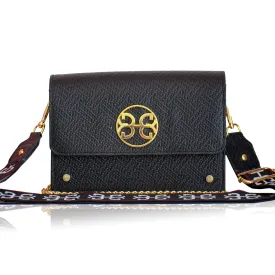 Lizy Leather Shoulder Bag - Black Textured Leather