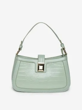 LOV Sage Green Croc-Textured Kally Shoulder Bag