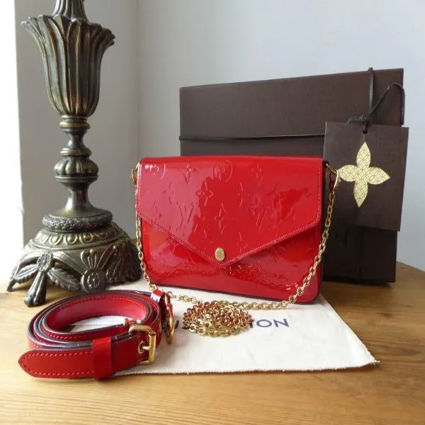 LV Pochette Felicie Bag Monogram Leather Cerise