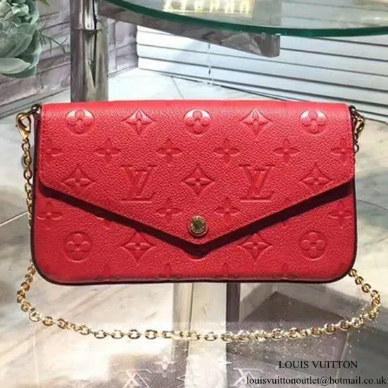 LV Pochette Felicie Bag Monogram Leather Cerise