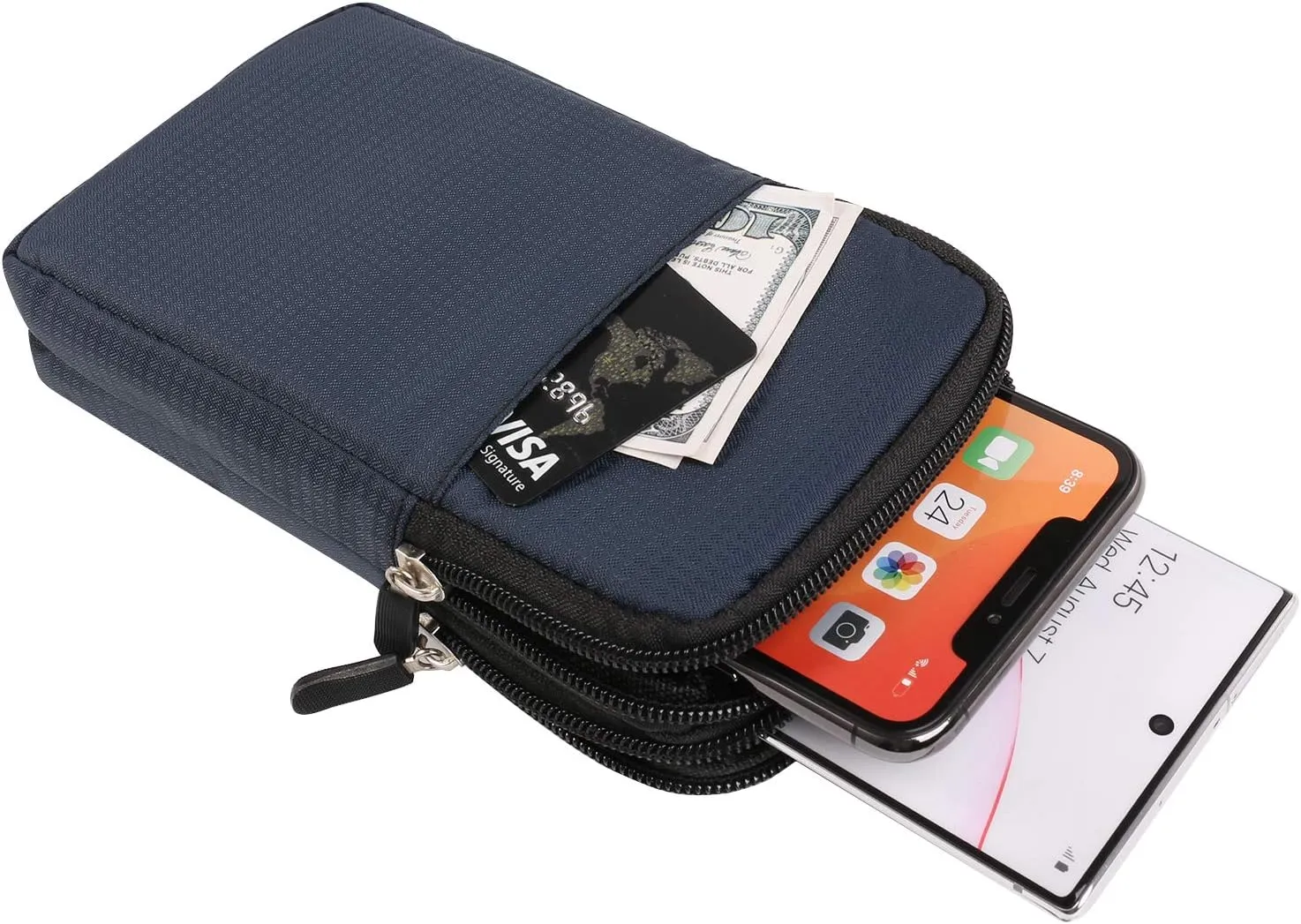 Mens Nylon Cell Phone Holster Belt Clip Pouch Purse Waist Bag Compatible for Apple iPhone 16 Pro Max Samsung Galaxy S24 Ultra S24  A55 A54 A35 A25 A15 Google Pixel 9 Pro OnePlus 12 Open (Blue)
