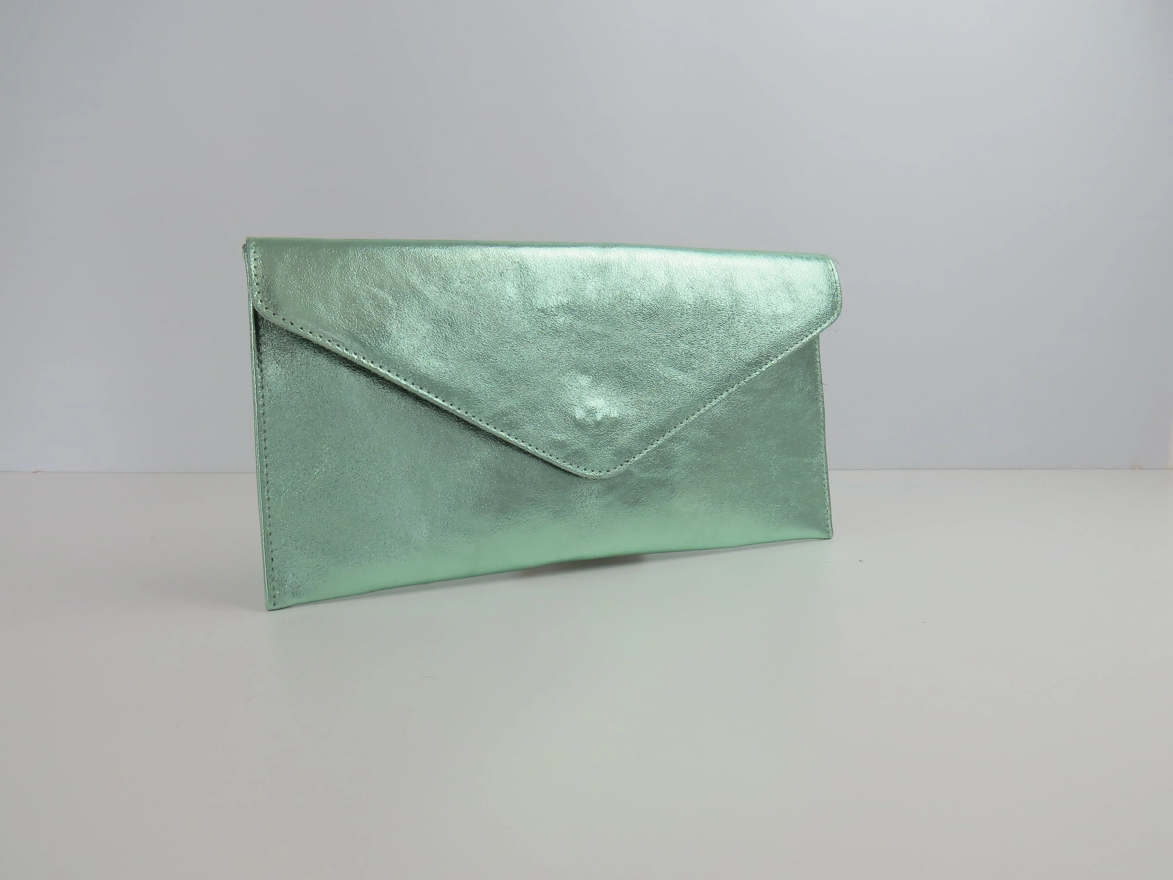 Metallic Mint Sea Green Envelope Clutch Bag