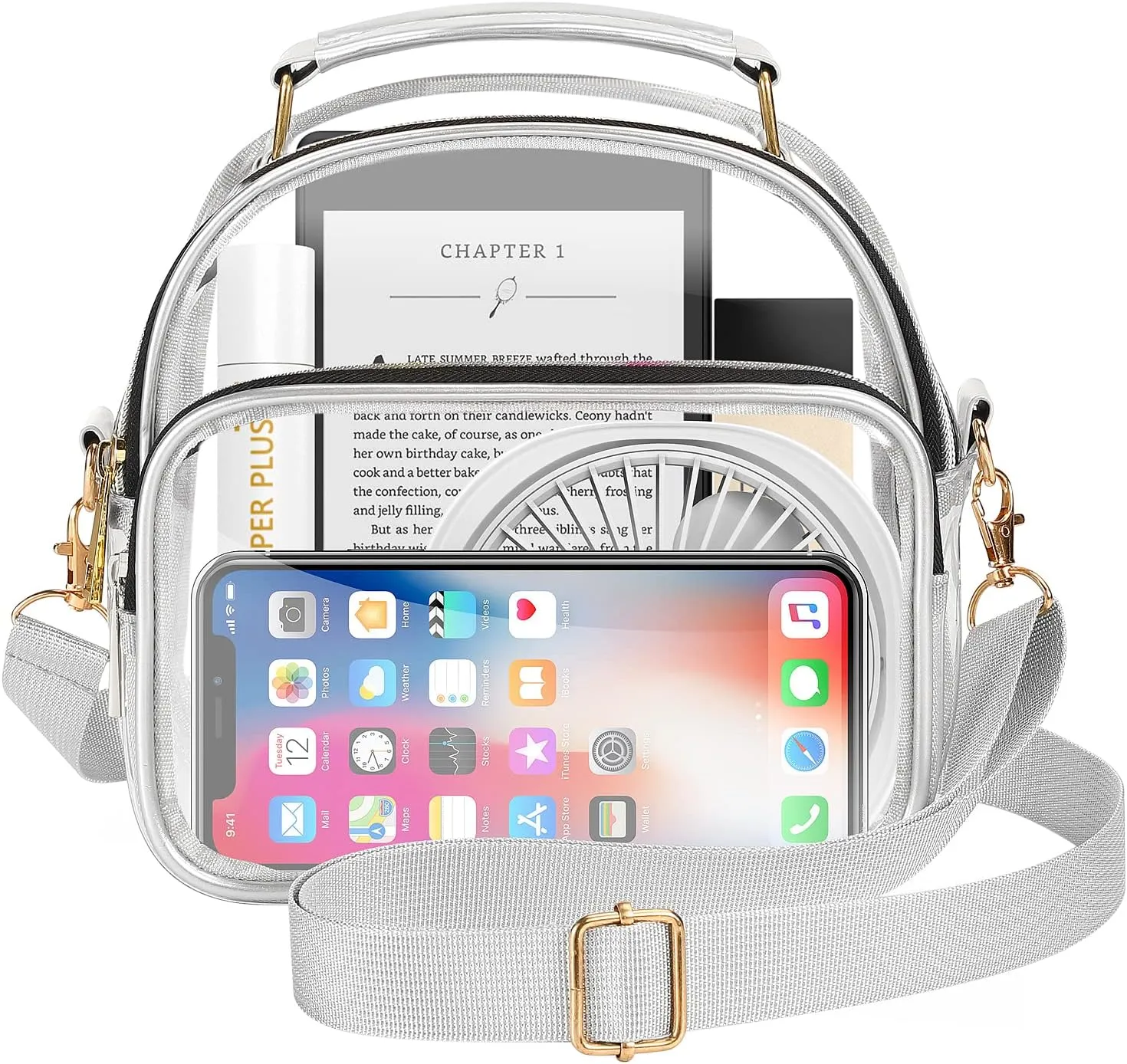 MoKo Clear Bag Stadium Approved for Women, Large Capicity Crossbody Bag with 2 Pockets and Zipper