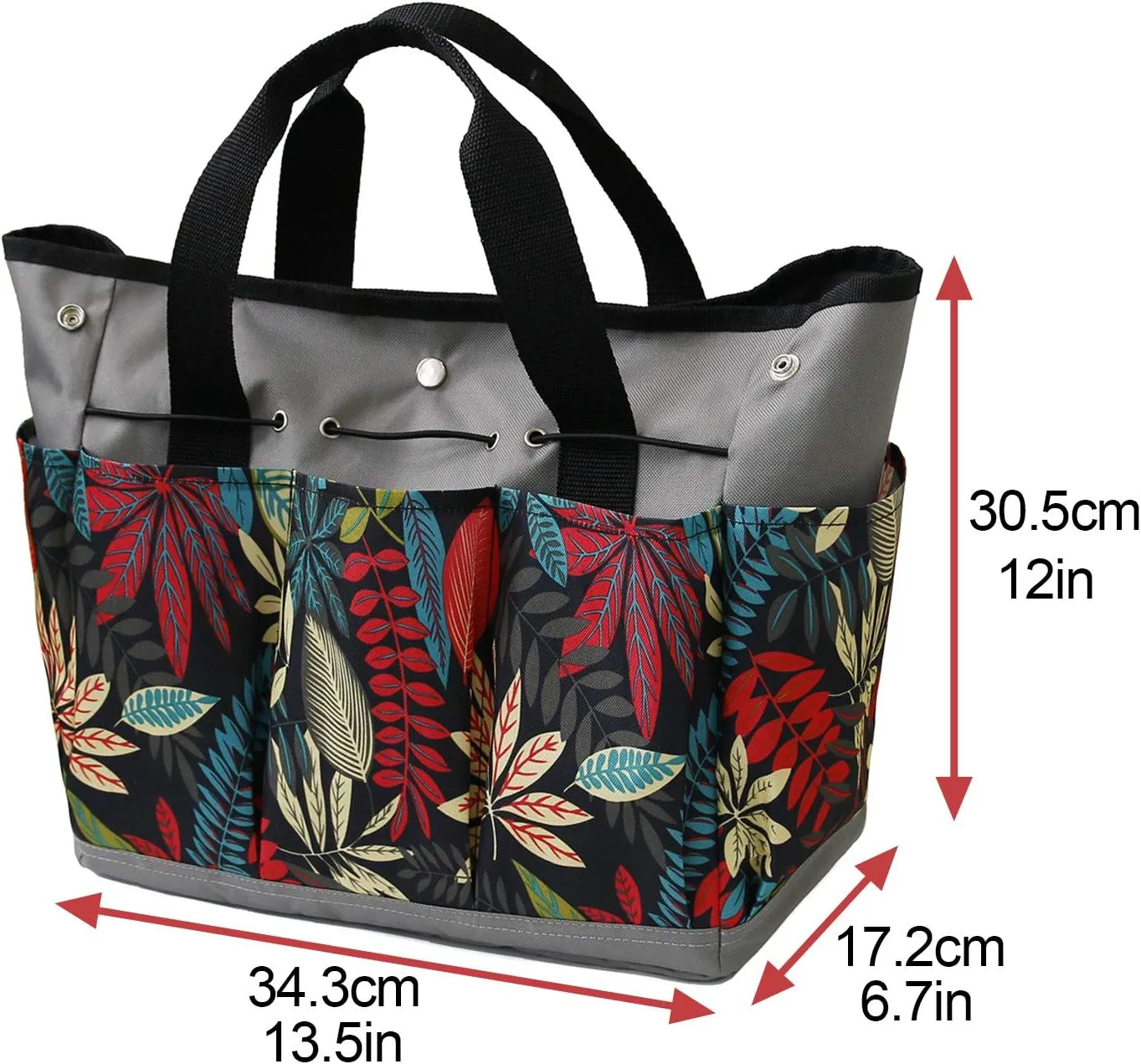 MYDAYS Canvas Garden Tool Tote Bag, Heavy-Duty Gardening Pouch, Vegetable Herb Garden Hand Tool Storage Tote, with 8 Pockets and Leather Handle, Floral Gardening Gift, Tools Not Included (Grey)