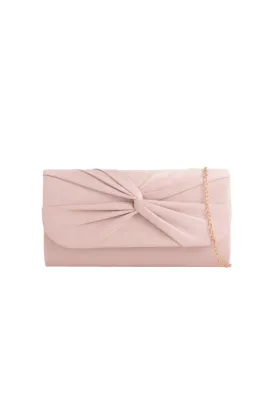 Nude Suede Clutch Bag with Knot Detail