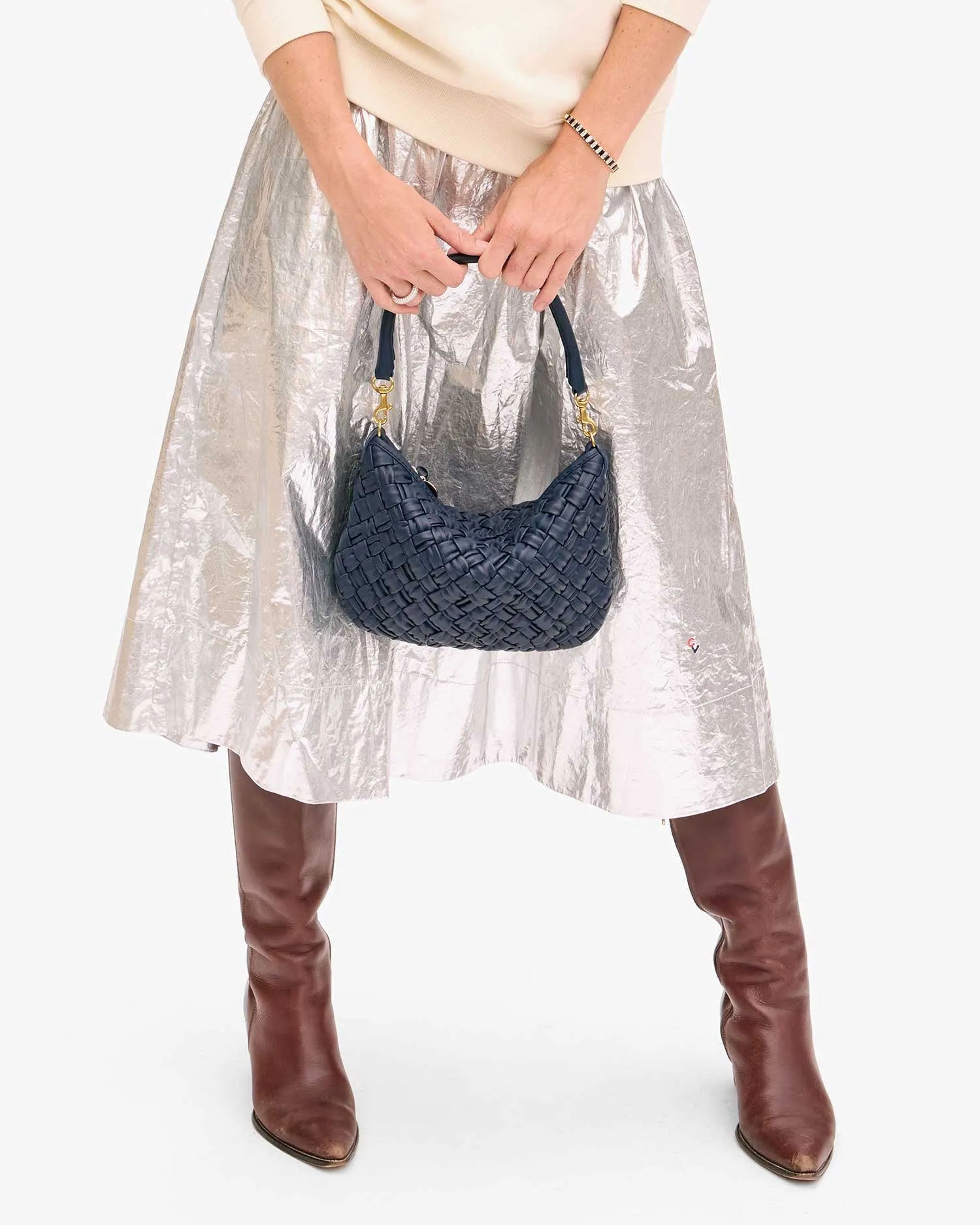 Petit Moyen Messenger Bag - Navy Puffy Woven