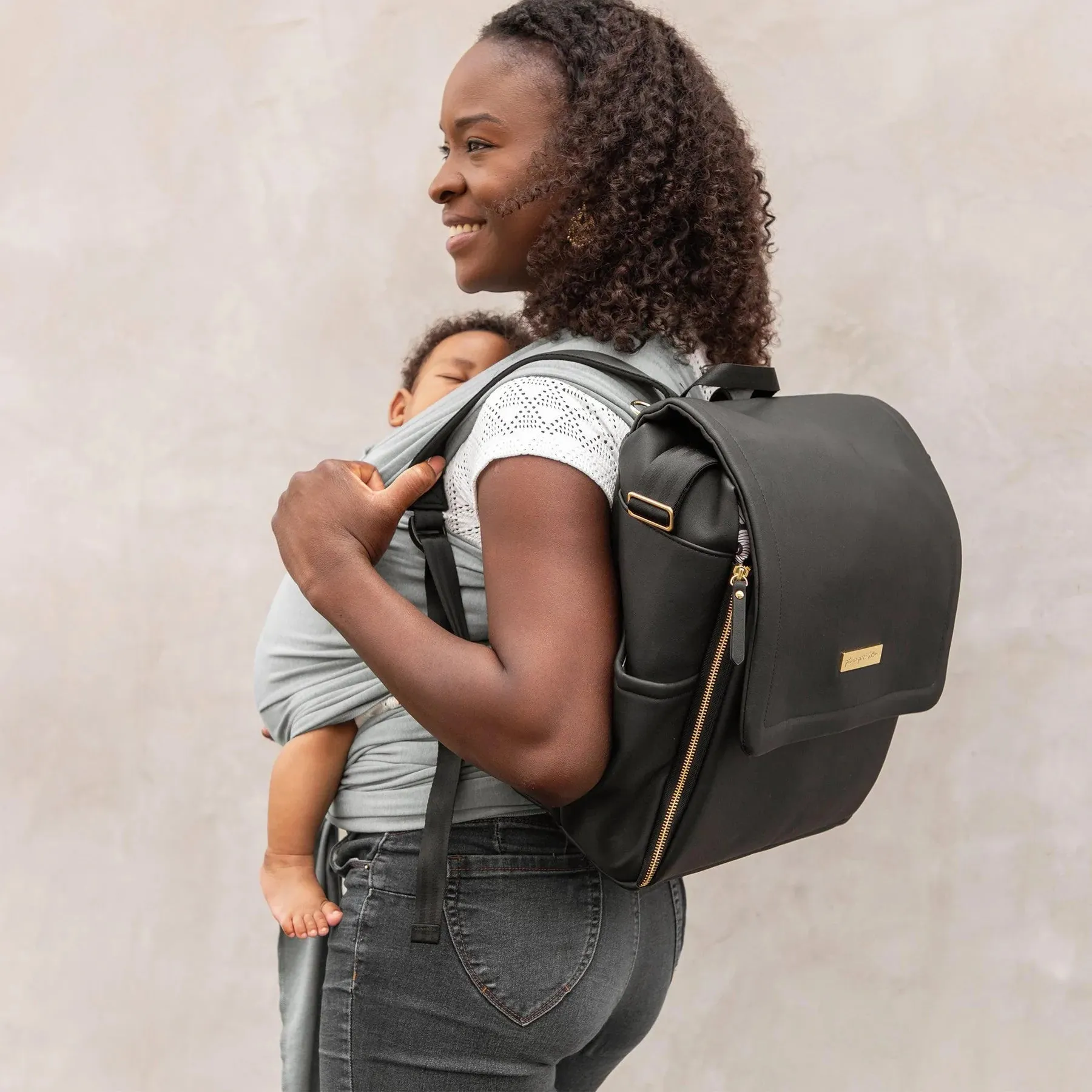 Petunia Pickle Bottom Matte Leatherette Boxy Backpack / Black