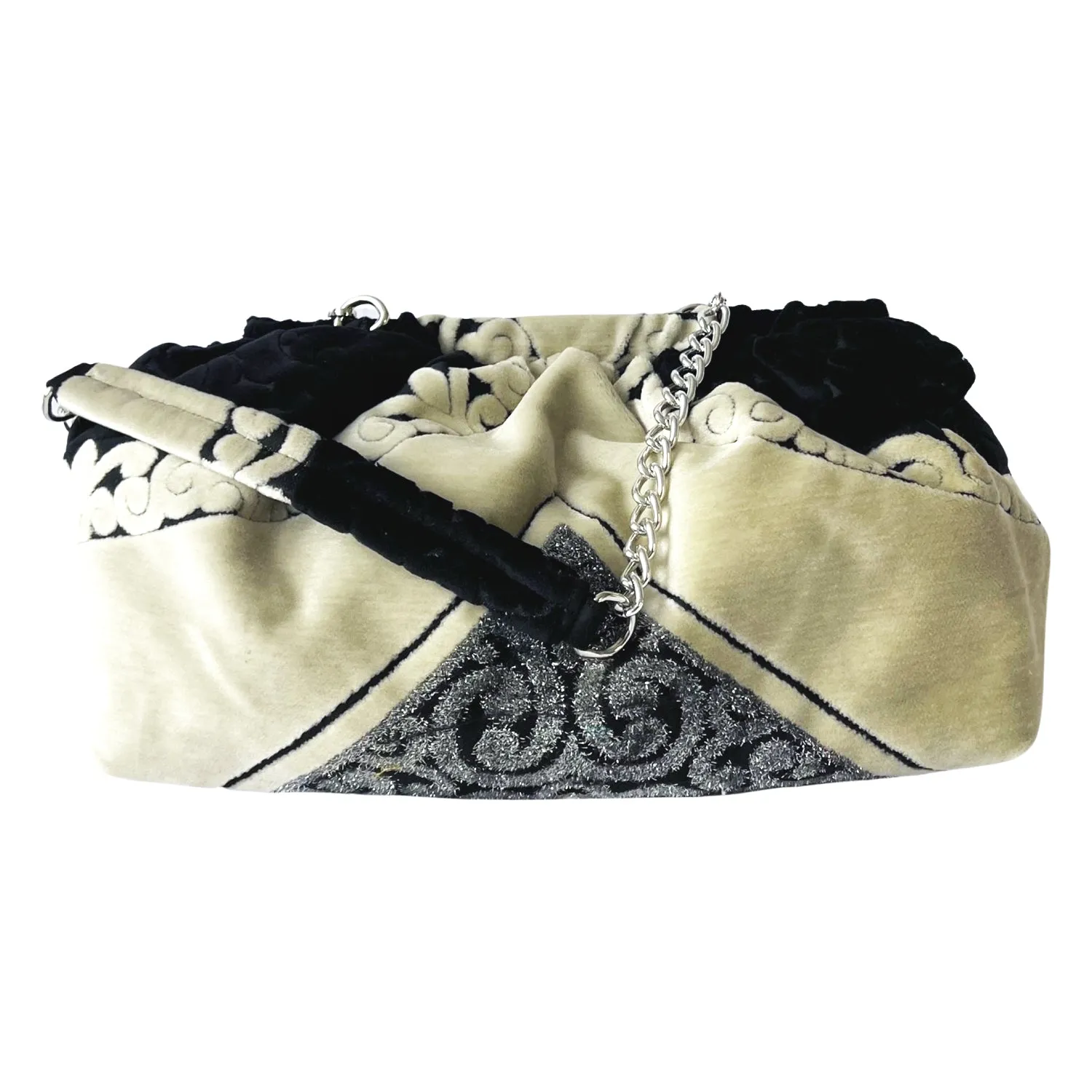 Pillow Clutch in Black & Beige Velvet