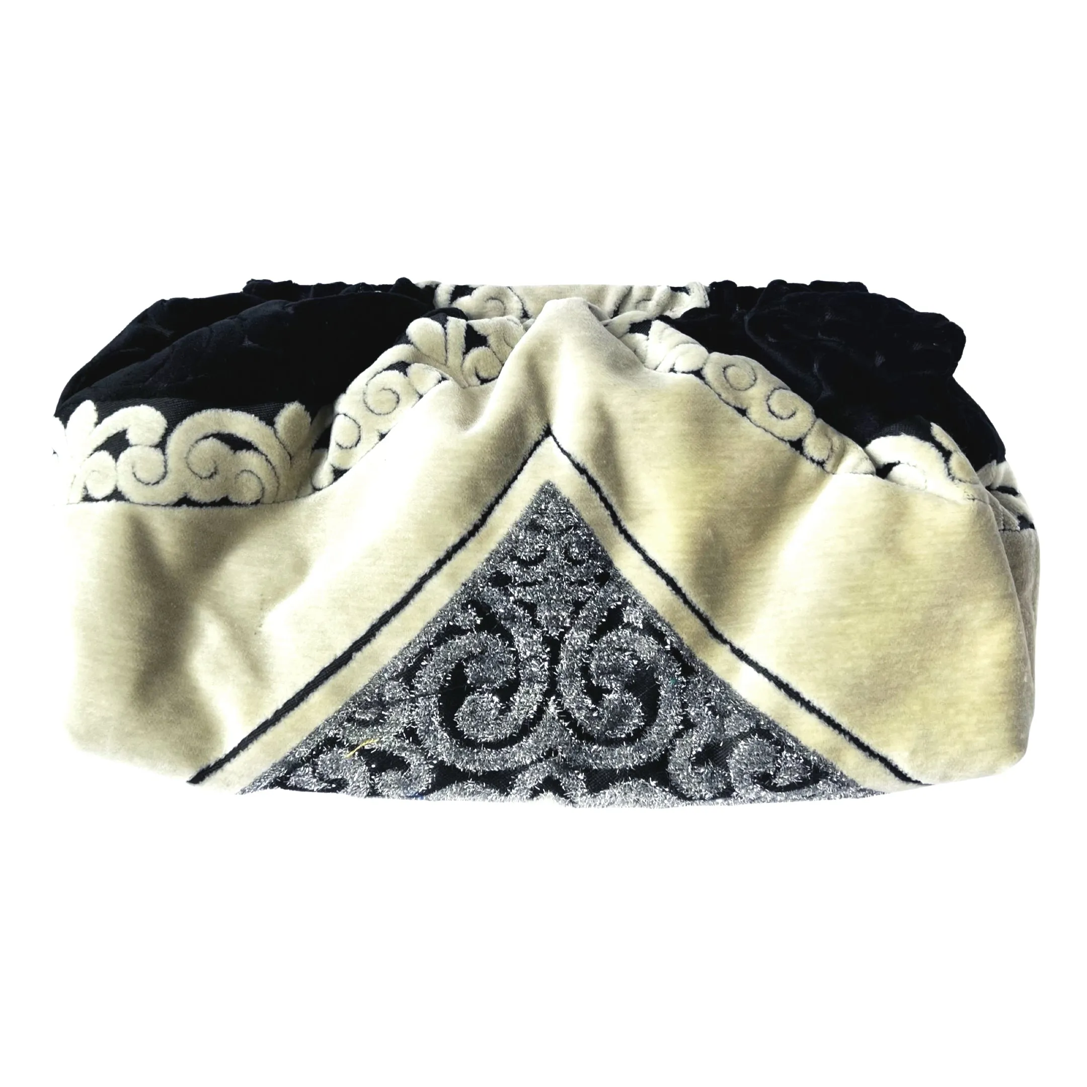 Pillow Clutch in Black & Beige Velvet