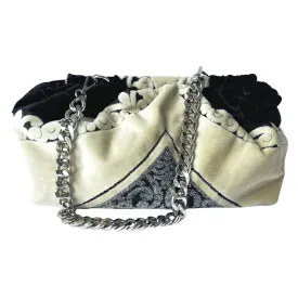 Pillow Clutch in Black & Beige Velvet