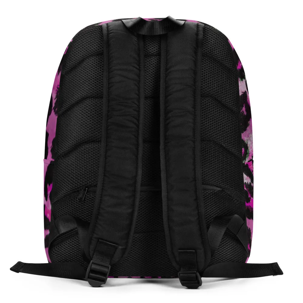 Pink Leopard Backpack, Animal Print Designer Minimalist Backpack Travel Bag Carry On- Made in EU