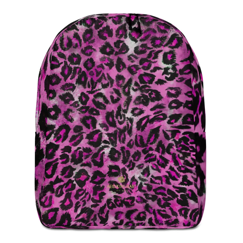 Pink Leopard Backpack, Animal Print Designer Minimalist Backpack Travel Bag Carry On- Made in EU