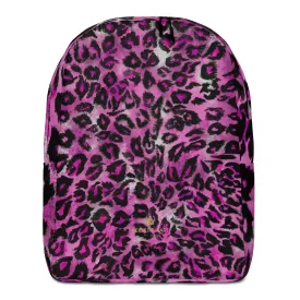 Pink Leopard Backpack, Animal Print Designer Minimalist Backpack Travel Bag Carry On- Made in EU