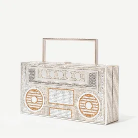 "T-BOO Color Diamonds Radio Evening Clutch Bag with Metal Handle: Shiny Rhinestone Purse and Handbags Designer"