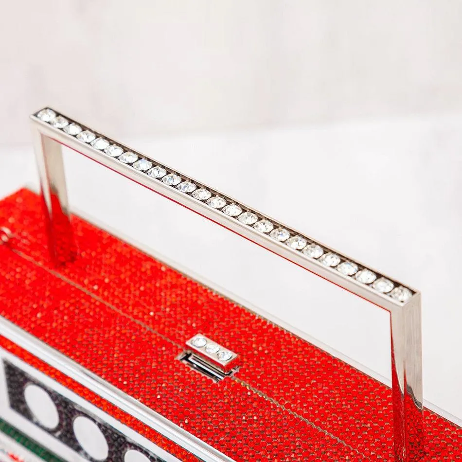 "T-BOO Color Diamonds Radio Evening Clutch Bag with Metal Handle: Shiny Rhinestone Purse and Handbags Designer"