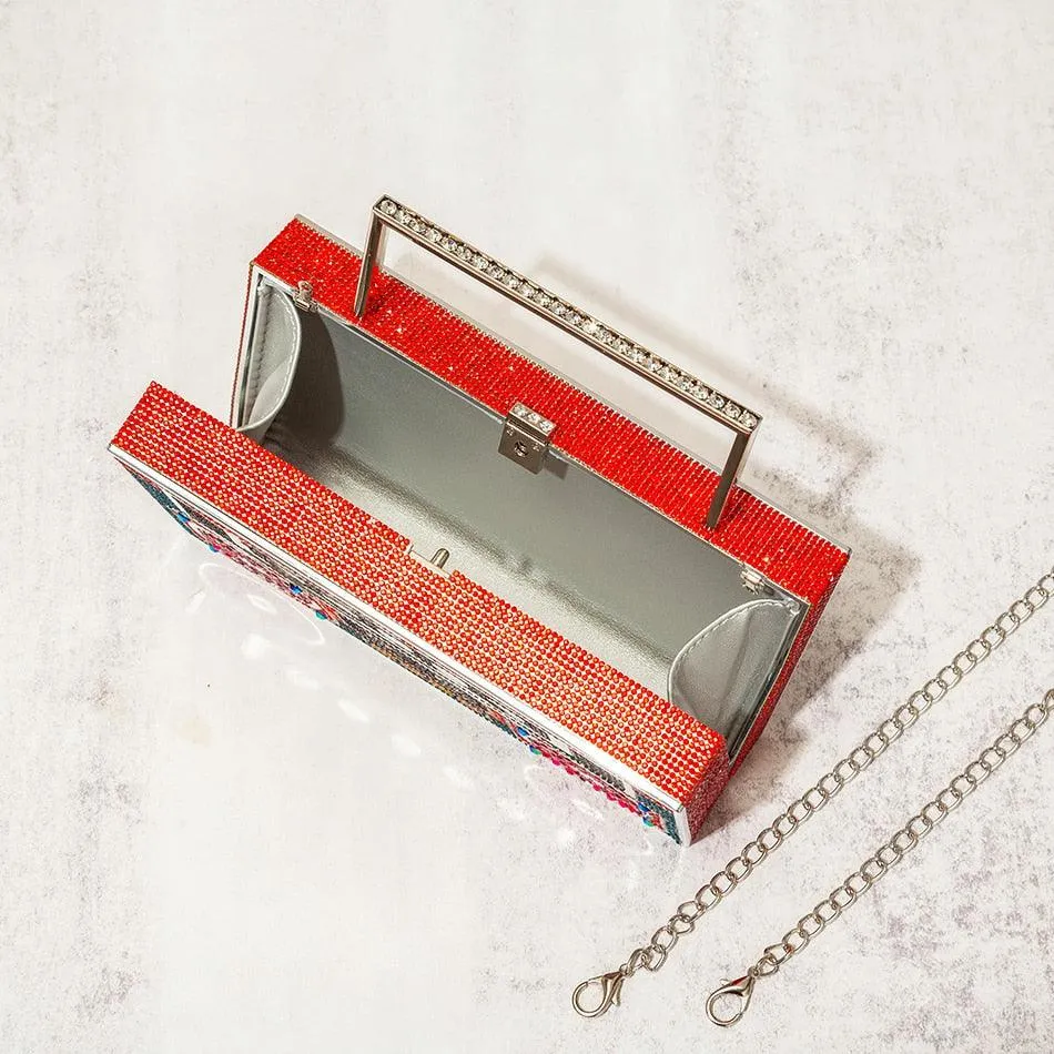 "T-BOO Color Diamonds Radio Evening Clutch Bag with Metal Handle: Shiny Rhinestone Purse and Handbags Designer"