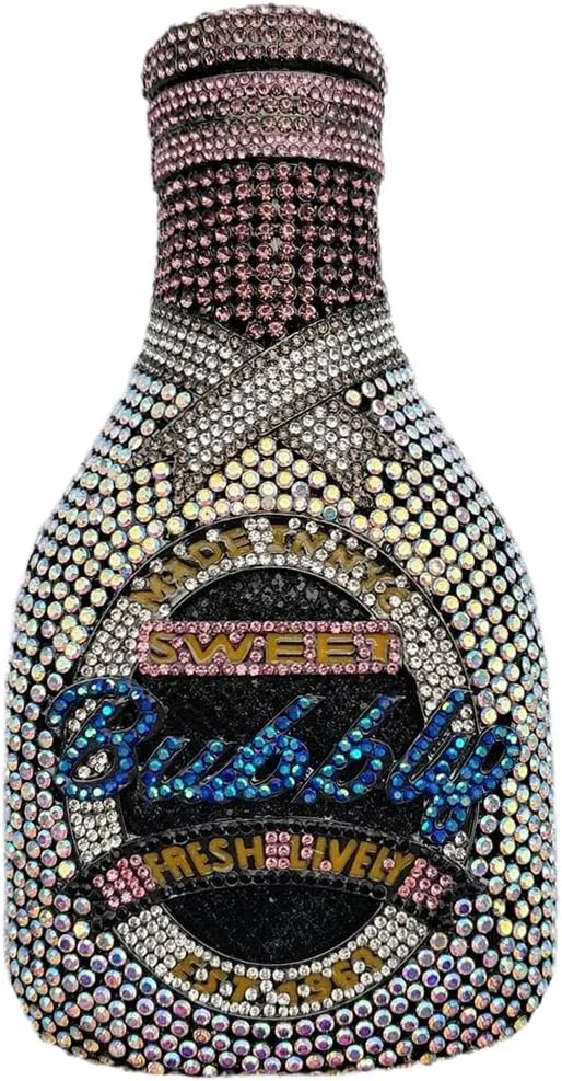 RomanticDesign Champagne Bottle Rhinestone Clutch for Women Glitter Crystal Evening Handbag Party Cocktail Wedding Purse