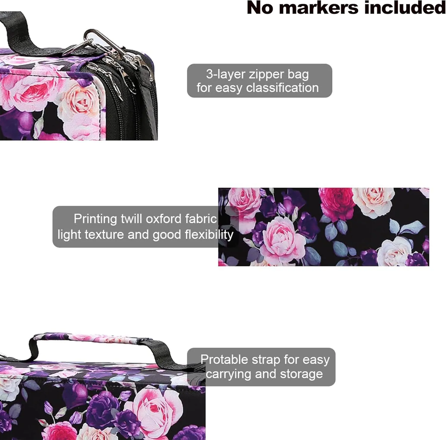 Rose Red Marker Case, 168 Slots Alcohol Marker Case Markers Carrying Bag Holder for Art Sketch Marker, Permanent Paint Marker, Dry Erase Marker, Repair Pen, Color Highlighte Art Supplies
