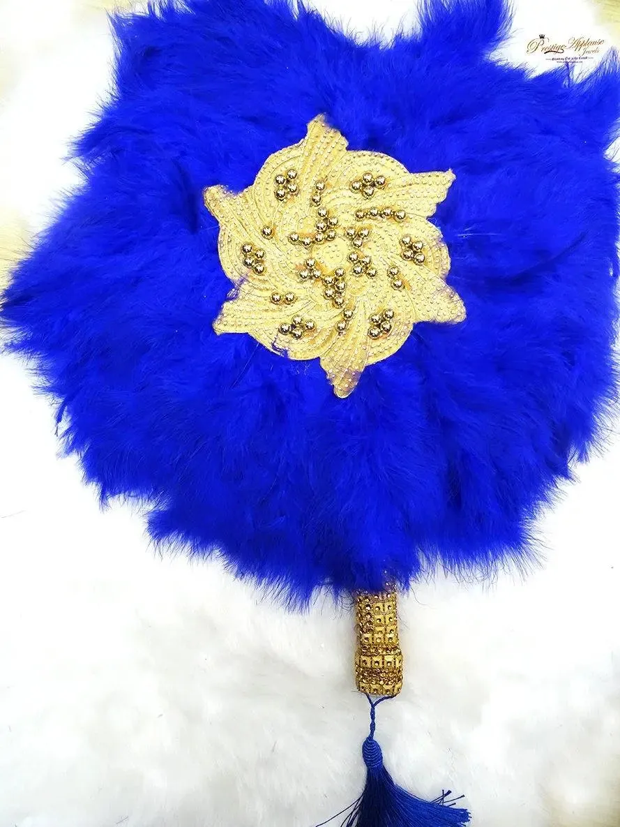Royal Blue New Design Round Shape New Style Feather Bridal wedding engagement Handfan