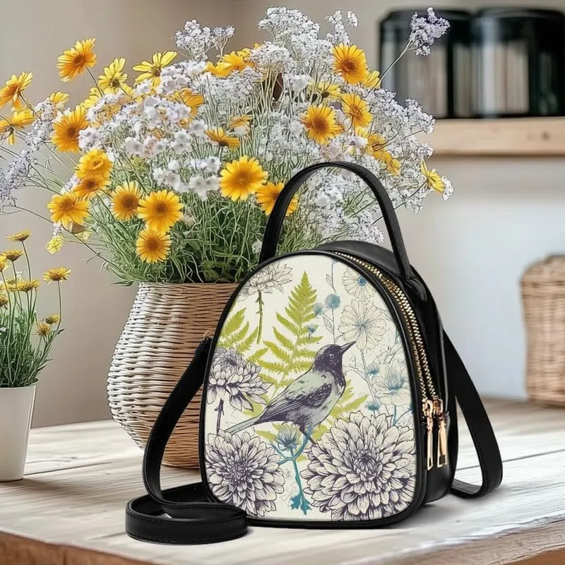 Small Crossbody Bags Women Zip Cell Phone Purse, Animal Floral Print PU Leather Shoulder Bag Top Handle Handbags