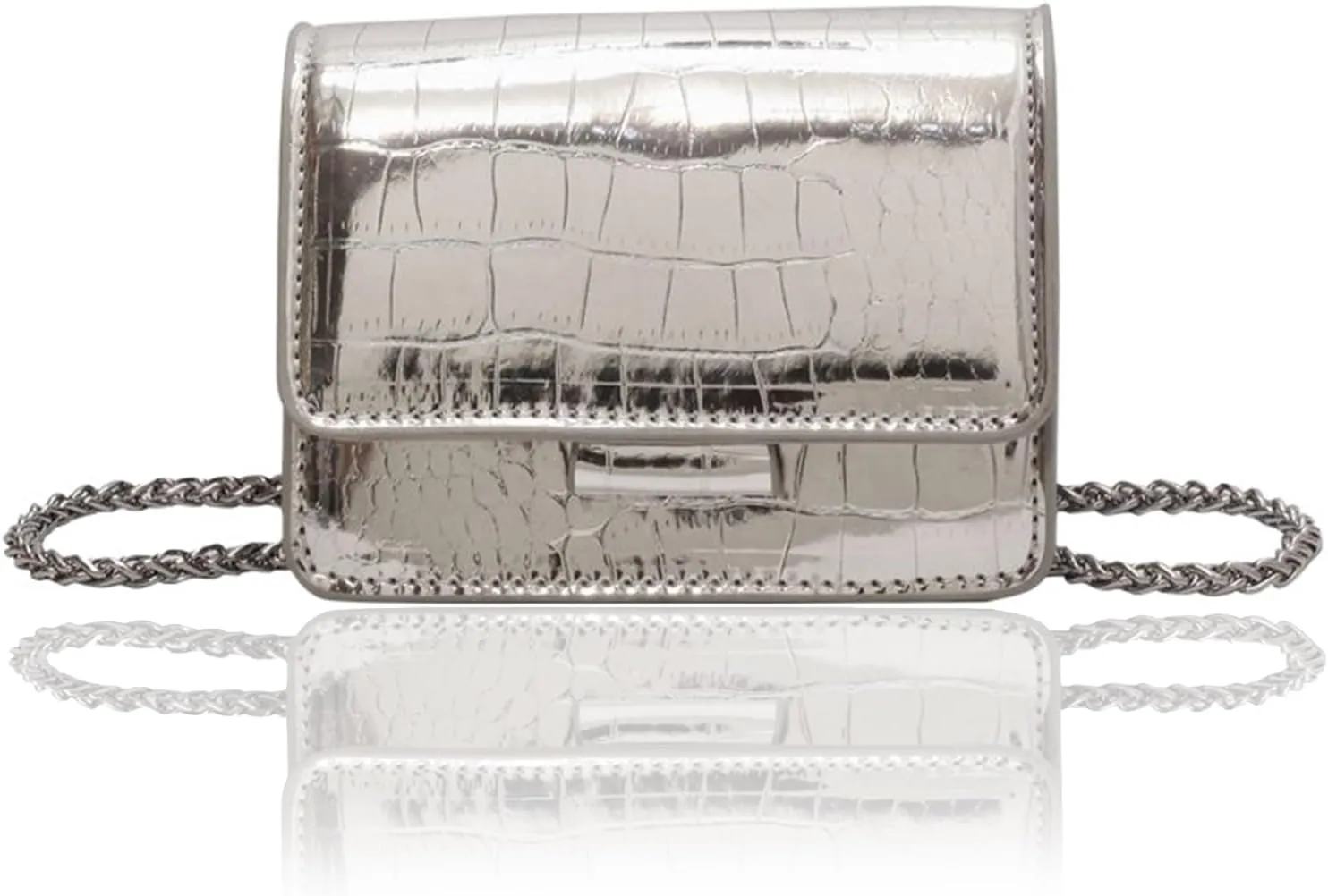 Small Crossbody Purse Bag for Women,Mini Cute Metallic Croc-Embossed Handbag with Chain Strap