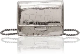 Small Crossbody Purse Bag for Women,Mini Cute Metallic Croc-Embossed Handbag with Chain Strap