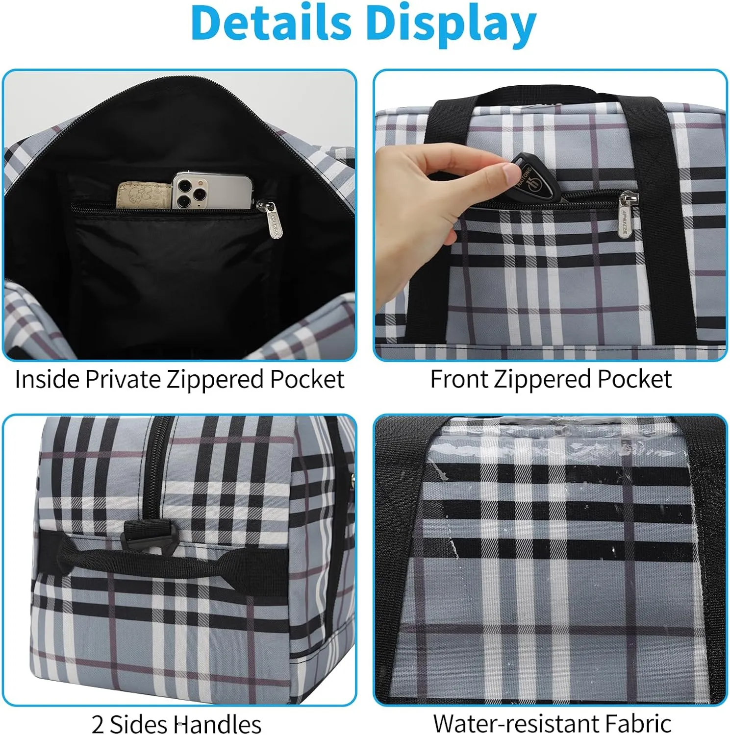 Small Gym Bag 14 inch lightweight Carry On Mini Duffel Bag for Travel Sport - Gray white plaid