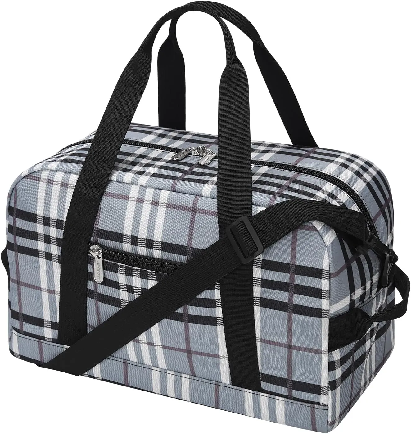 Small Gym Bag 14 inch lightweight Carry On Mini Duffel Bag for Travel Sport - Gray white plaid