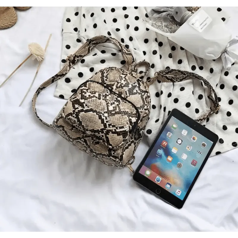 Snake Shoulder Bag - Embossed PU Leather, Waterproof Design, Inner Patch Pocket, Black/Khaki Colors