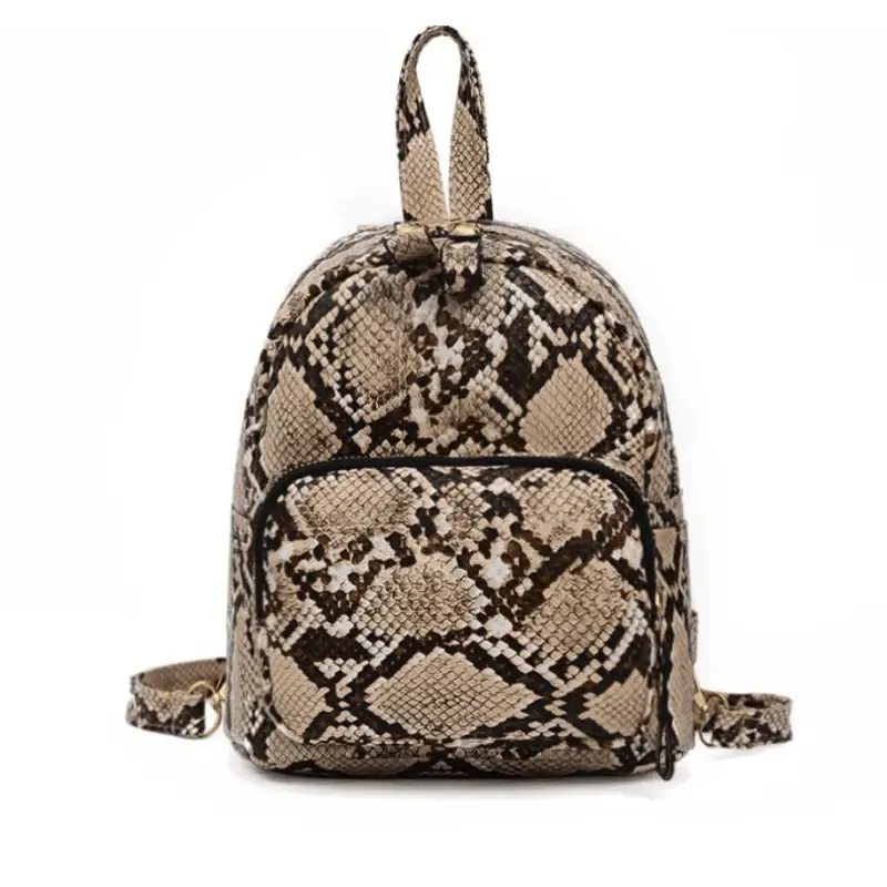 Snake Shoulder Bag - Embossed PU Leather, Waterproof Design, Inner Patch Pocket, Black/Khaki Colors
