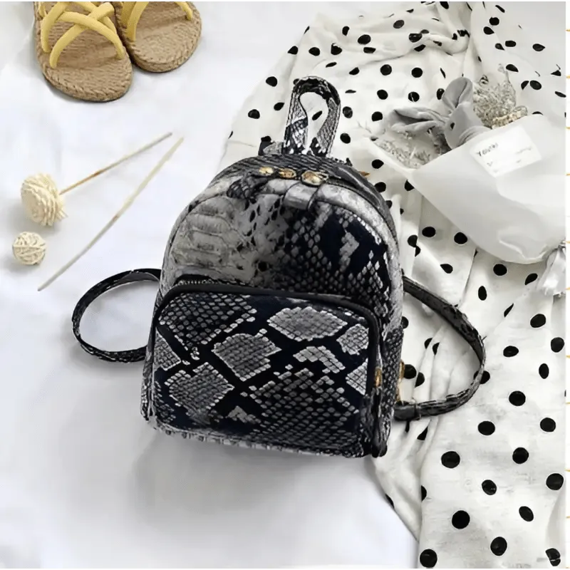 Snake Shoulder Bag - Embossed PU Leather, Waterproof Design, Inner Patch Pocket, Black/Khaki Colors