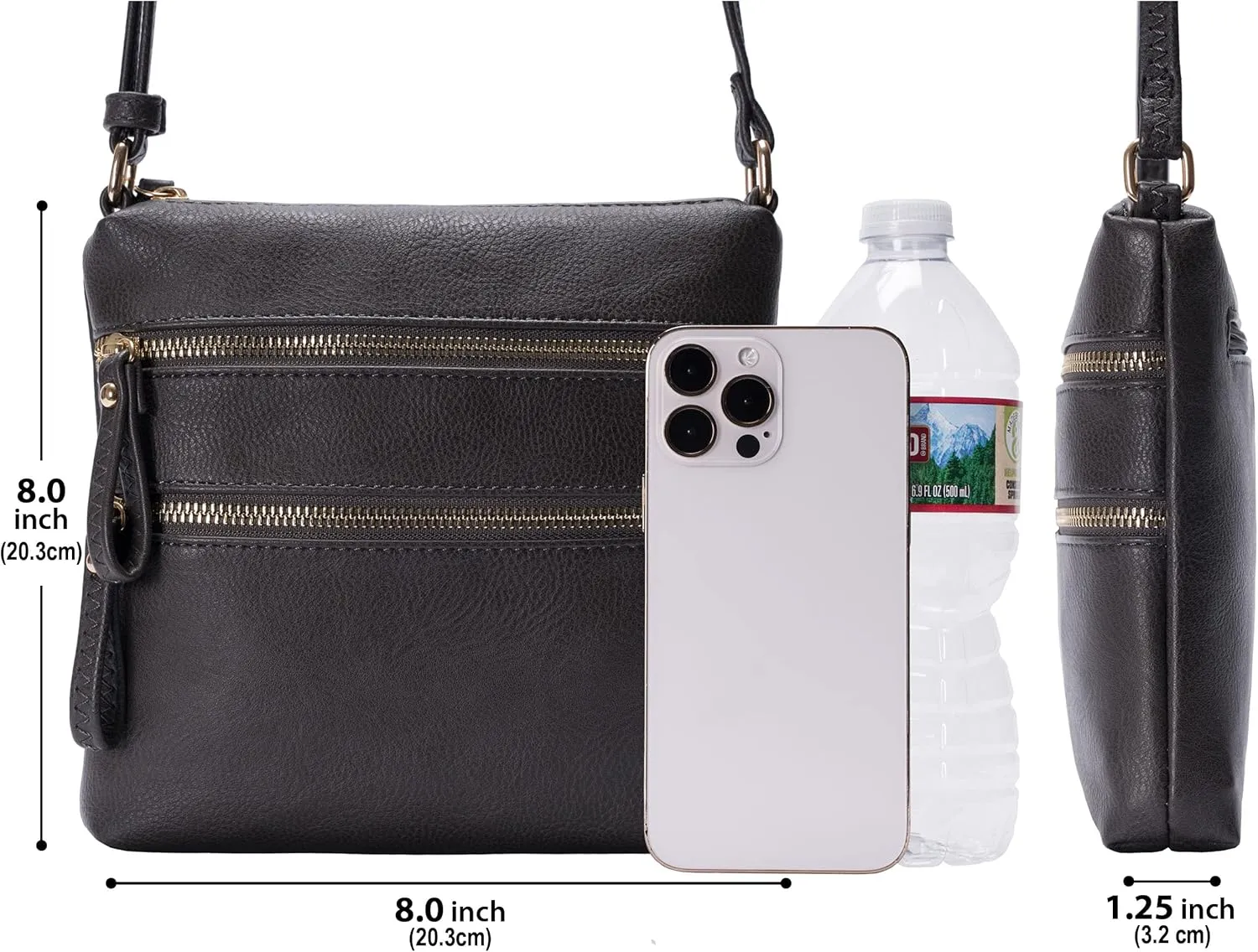 Solene Small Multi Zipper Pocket Crossbody Bag with Adjustable Strap, Lightweight Travel Purse, Daily Small Messenger Pouch