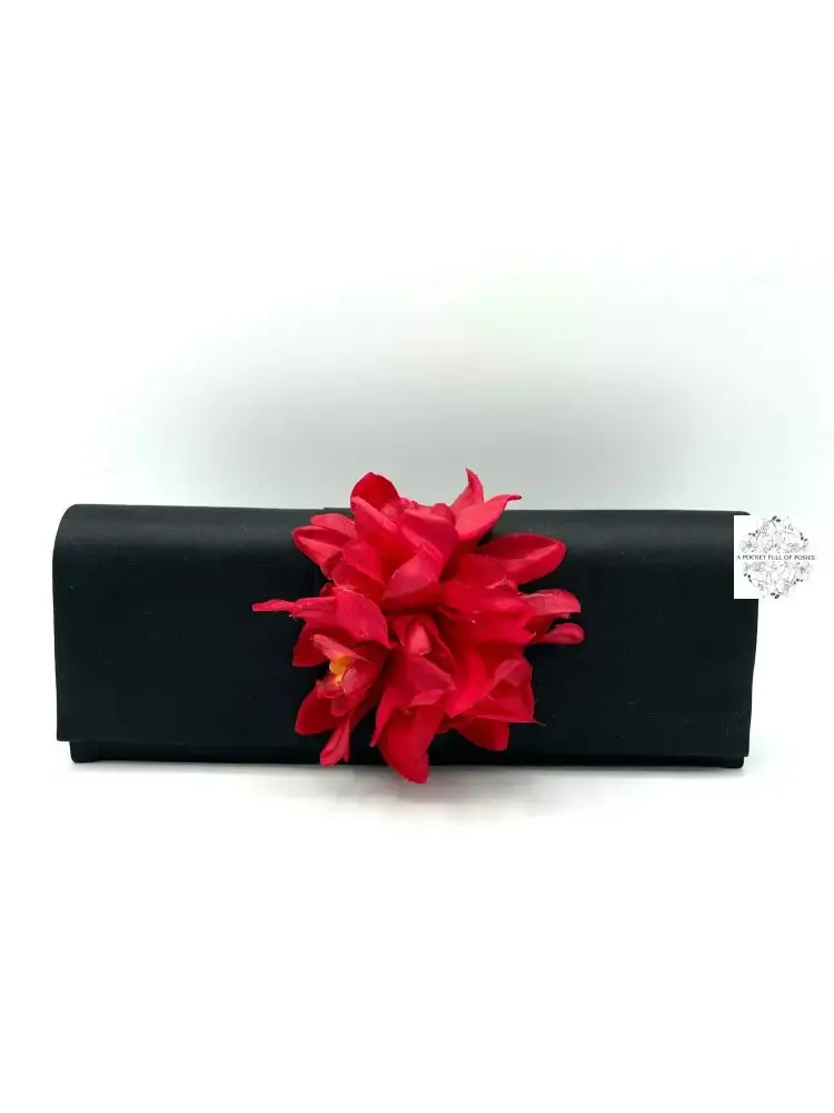 Sueded Silk  Clutch Bag with Floral Accent | Stylish floral evening bag | Dress up any outfit
