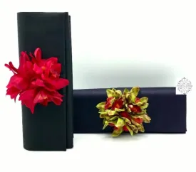 Sueded Silk  Clutch Bag with Floral Accent | Stylish floral evening bag | Dress up any outfit