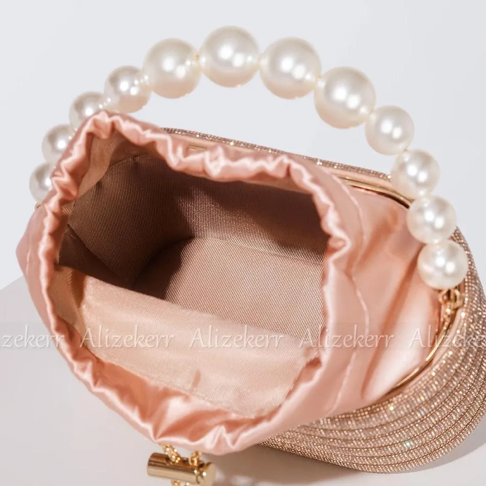 T-BOO Sparkly Crystal Evening Clutch Bags  Shiny Handbag with Pearl Handle Elegant Rhinestone Purse And Handbags for Bridal Wedding Party