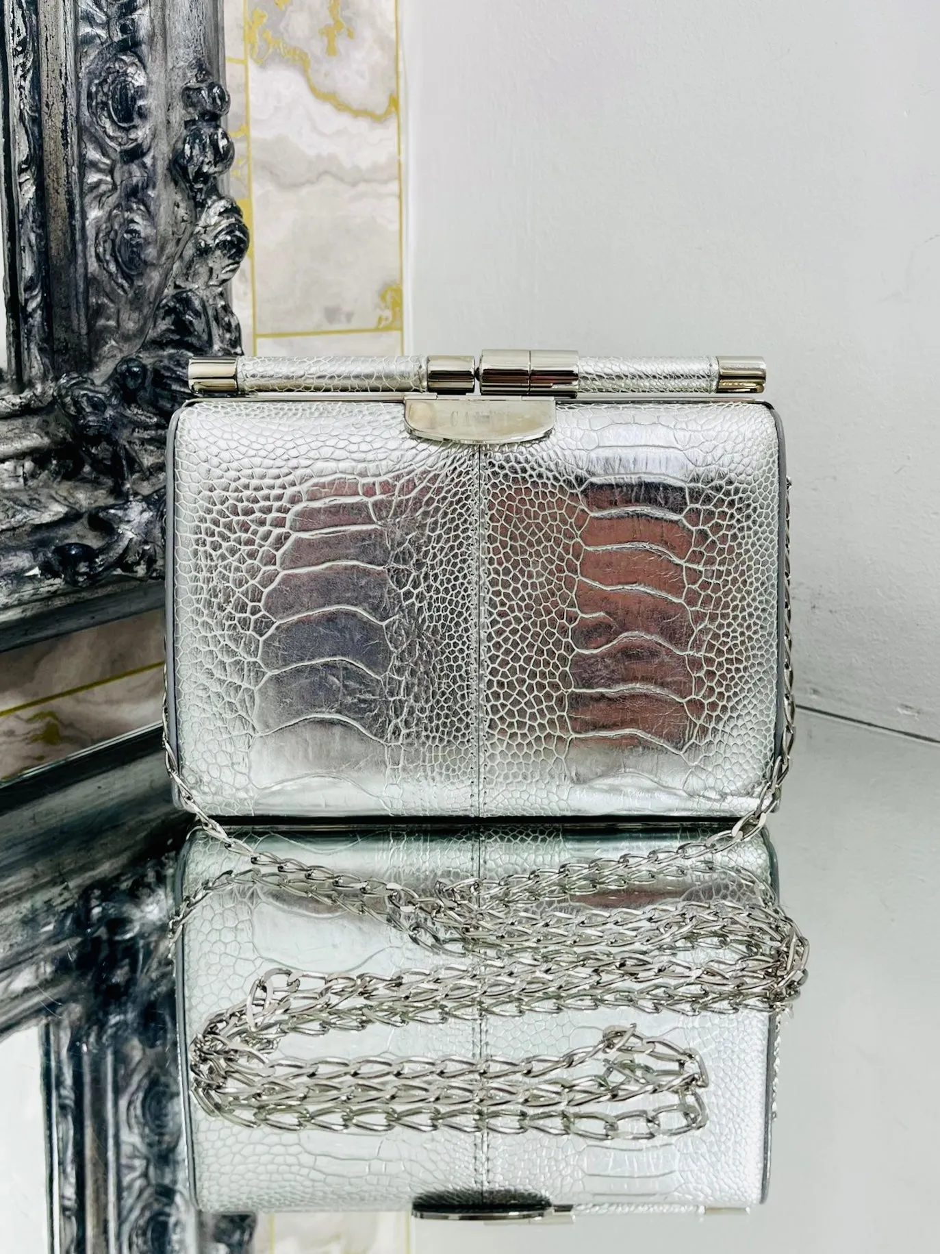 Tyler Ellis Metallic  Lizard Skin Clutch Bag With Chain Strap